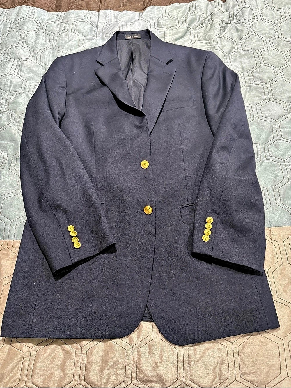 Ralph Lauren Blazer Men 40L Navy Blue Wool Gold Crest Button Career Suit Jacket
